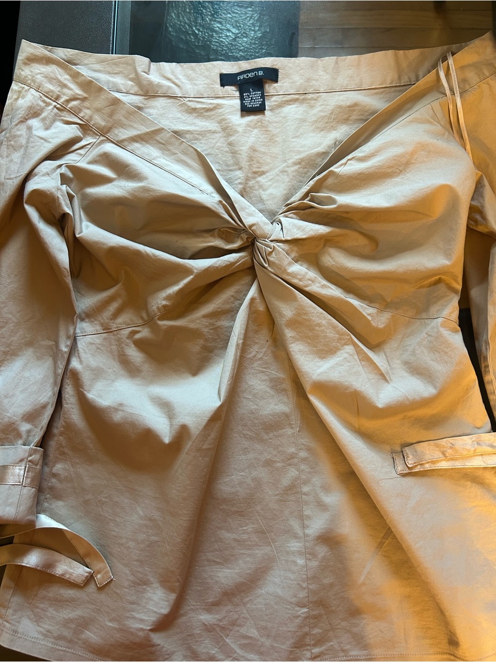 Arden B Beige Twist-Front Off-Shoulder Blouse